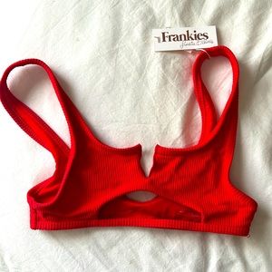 Frankies Bikinis - Red Cole Ribbed Scoop Bikini Top